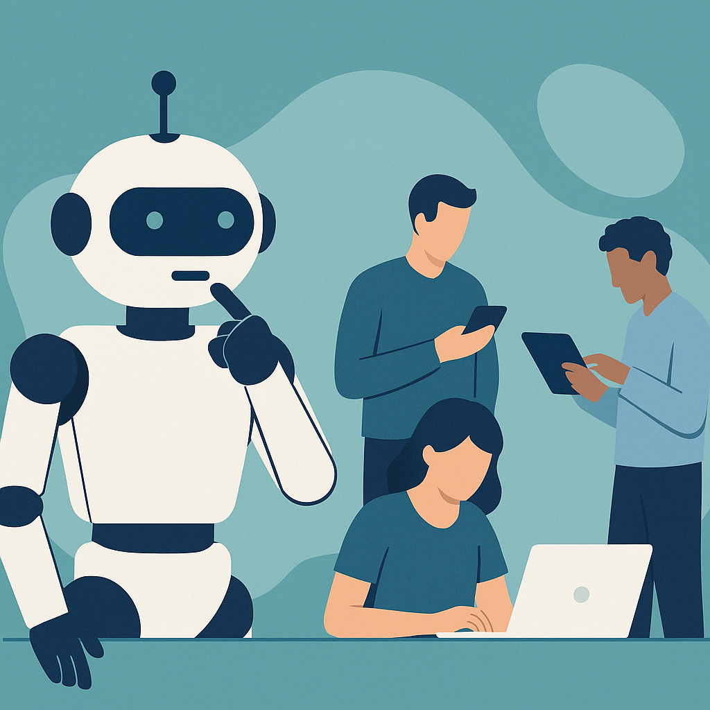Modern illustration of AI tools integrated into everyday work and home life
